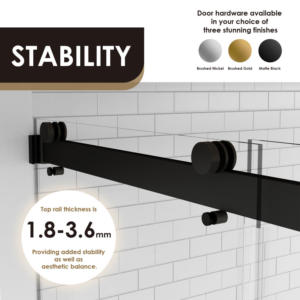 Marcelo By Pass Frameless Tub Door, Clear Glass, Matte Black, 60"wx58"h