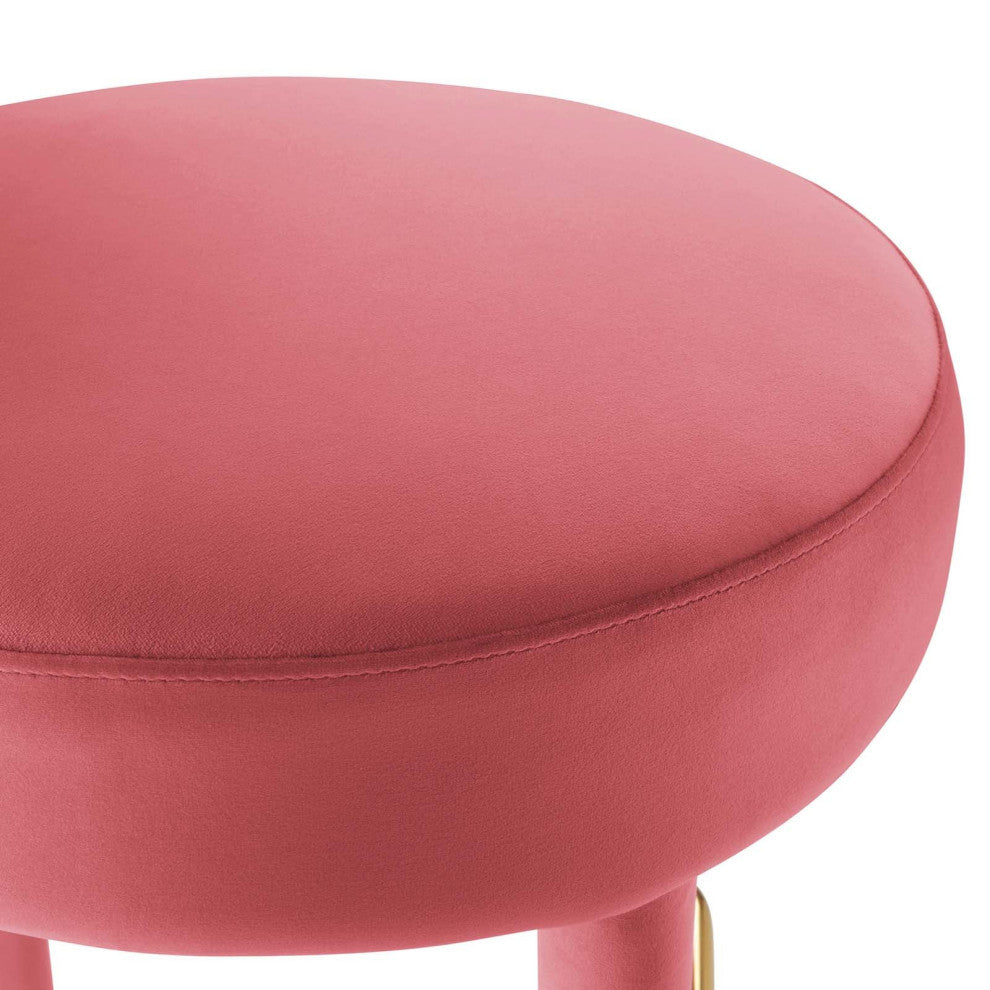 Toulouse Performance Velvet Bar Stool, Curved Round Bolster Kitchen Stool, Pink