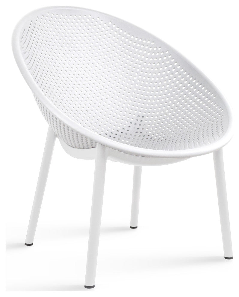 Modern Plastic Lounge Chair Perforated Egg Shaped Seat for Indoor/Outdoor, White