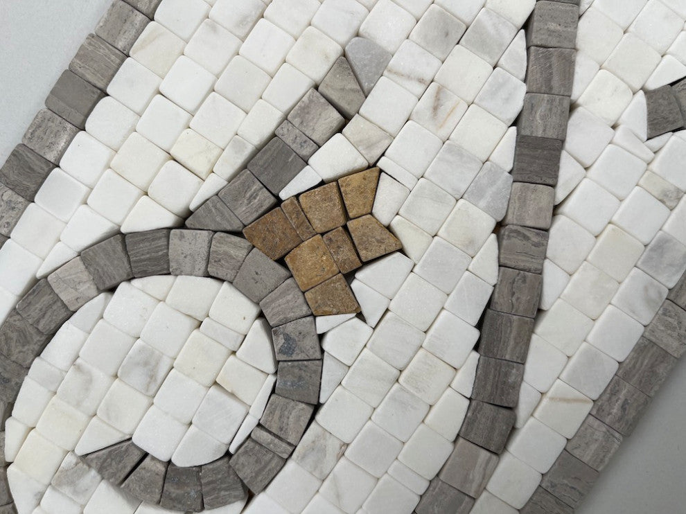 Marble Mosaic Border Listello Accent Tile Floral White Wooden 5.9x18.5, 1 piece