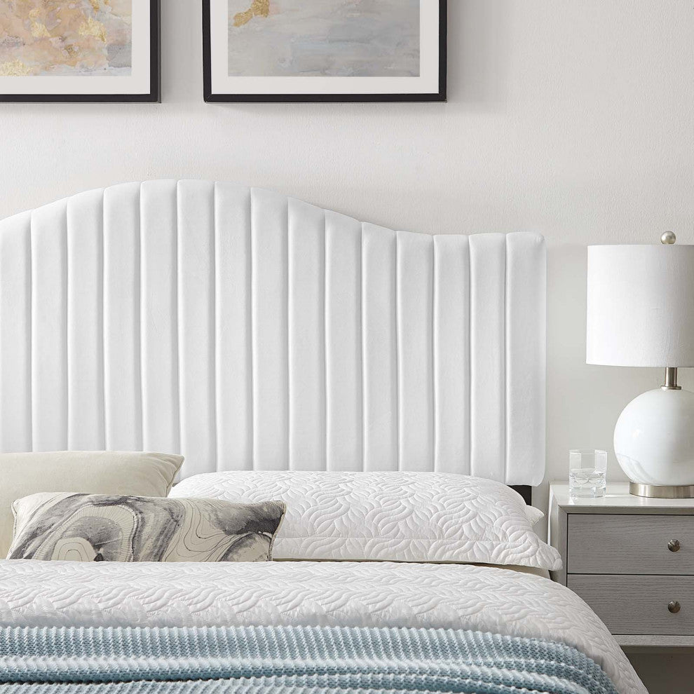 Headboard, King Size, Velvet, White, Modern Contemporary, Bedroom Master Suite