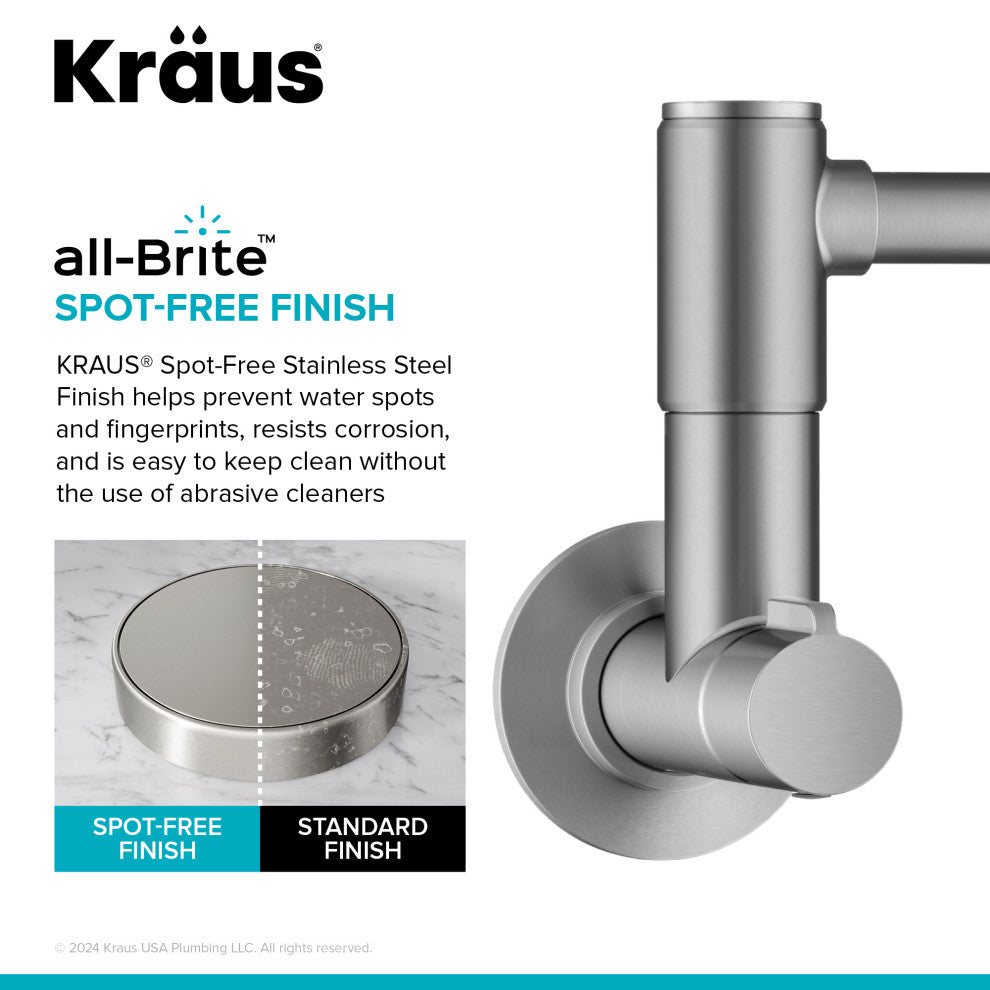 KRAUS Bolden 2 Handle Wall Mount Pot Filler Faucet, Retractable Arm, SFS