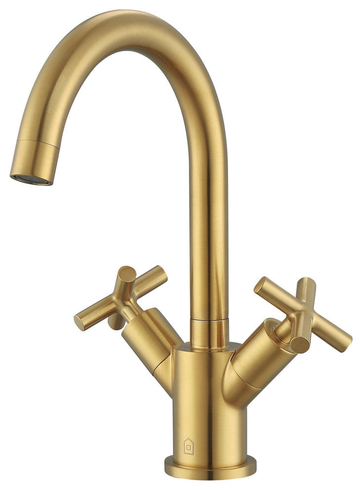 Ancona Ava Single Hole Cross Handle Bathroom Faucet, Titanium Gold Finish