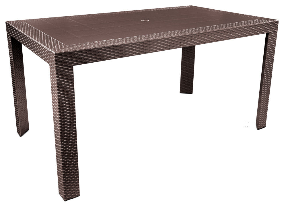 LeisureMod Mace Mid-Century 7-Piece Rectangular Outdoor Dining Set, Brown