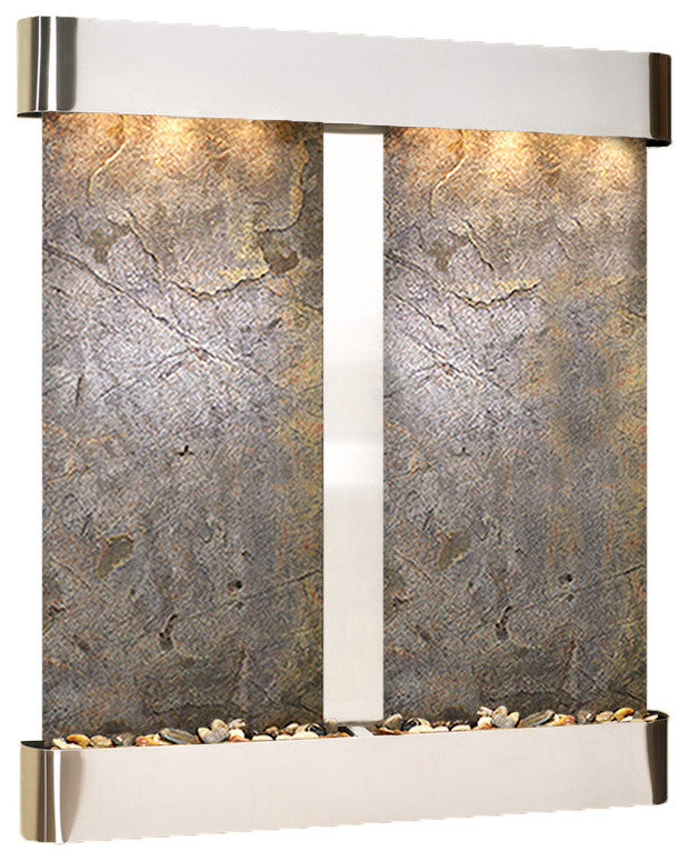 Cottonwood Falls Water Fountain, Green Featherstone, Stainless Steel, Round