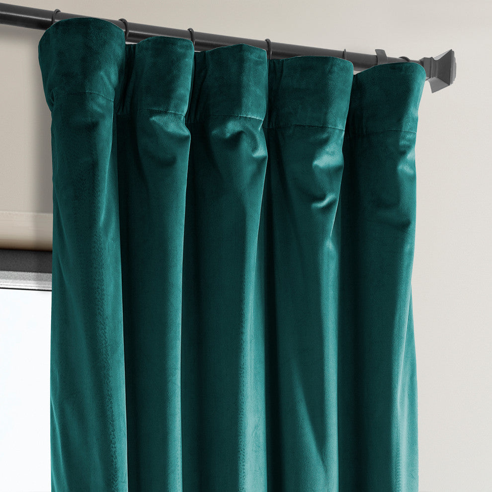 Heritage Plush Velvet Curtain Single Panel, Deep Sea Teal, 50"x108"