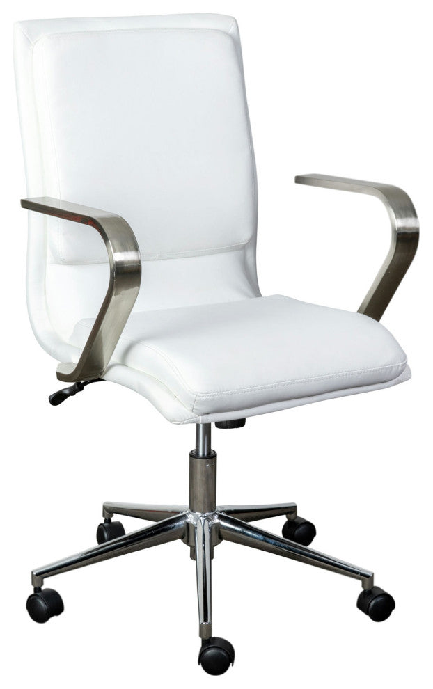 James Mid-Back Executive Upholstered Office Chair with Arms, White/Chrome