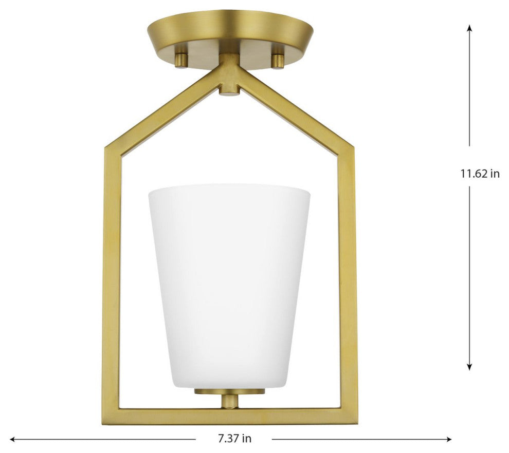 Vertex Collection One-Light Brushed Gold Etched White Semi-Flush Mount Light