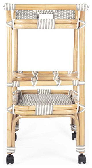 Butler Selena Gray and White Rattan Bar Cart