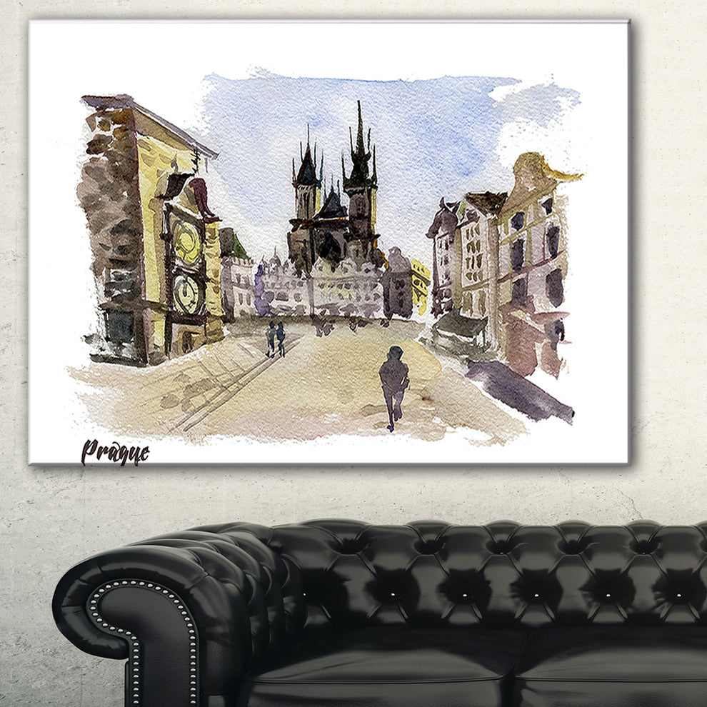 "Prague Hand-Drawn Illustration" Canvas Print