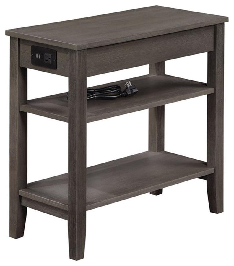 American Heritage One-Drawer End Table w/Charging Station in Gray Wood Finish