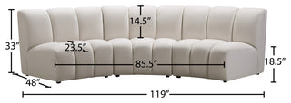 Infinity Channel Tufted Velvet Modular Chair, Cream, 3 Piece