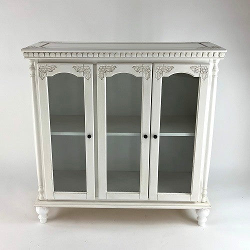 Carved Glass Door Cabinet, White