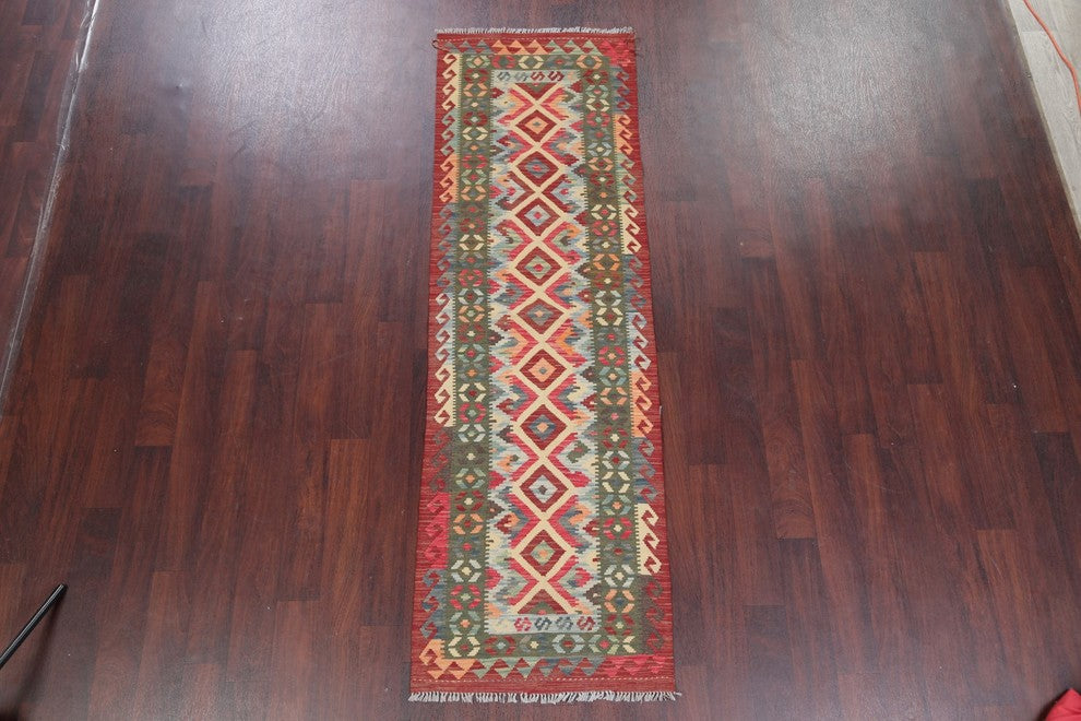 Flat-Woven Southwestern Kilim Turkish 8' Oriental Runner Rug, 8'2"X2'6"