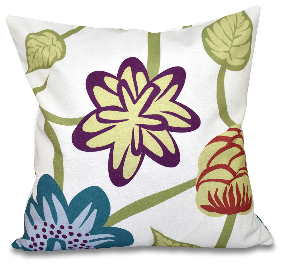 Tropical Floral, Floral Outdoor Pillow, Teal, 18"x18"