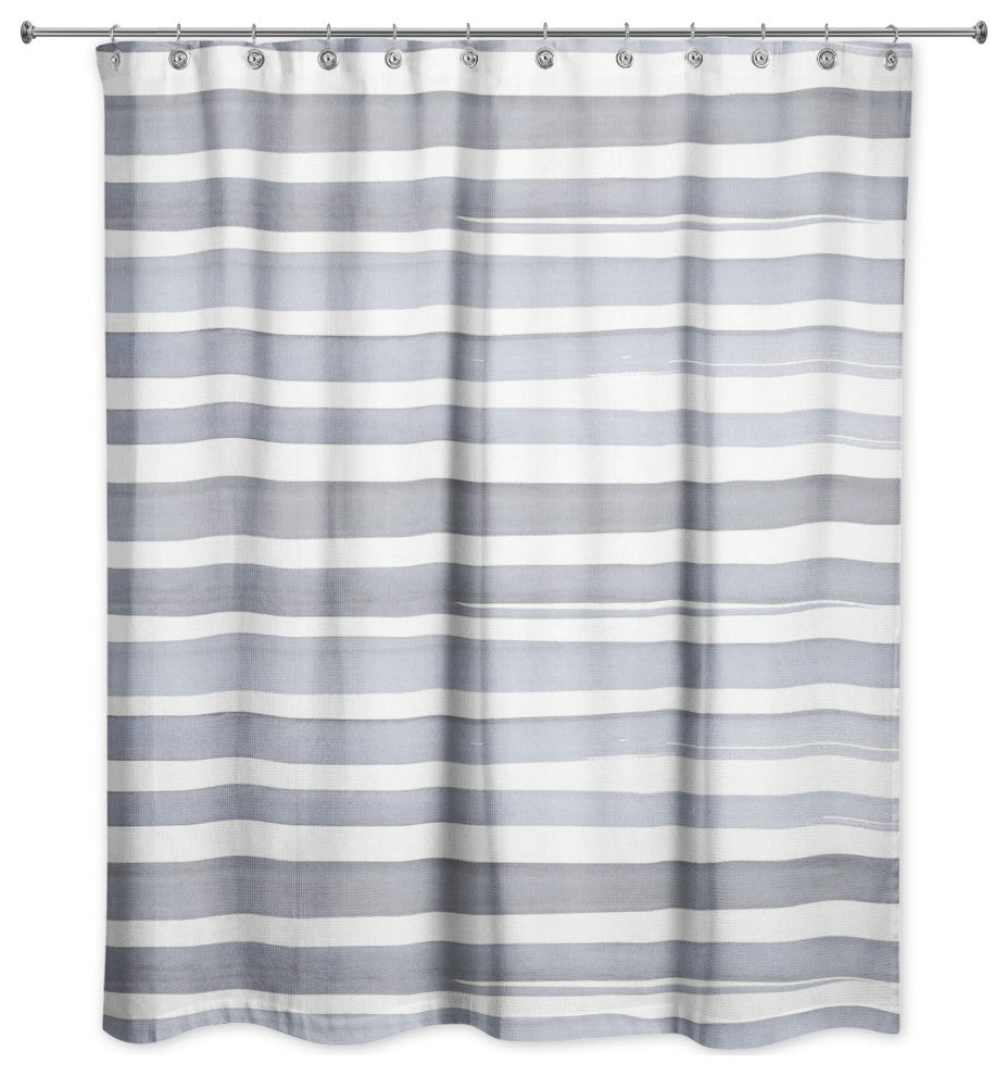 Blue and White Watercolor Stripe 71 x 74 Shower Curtain
