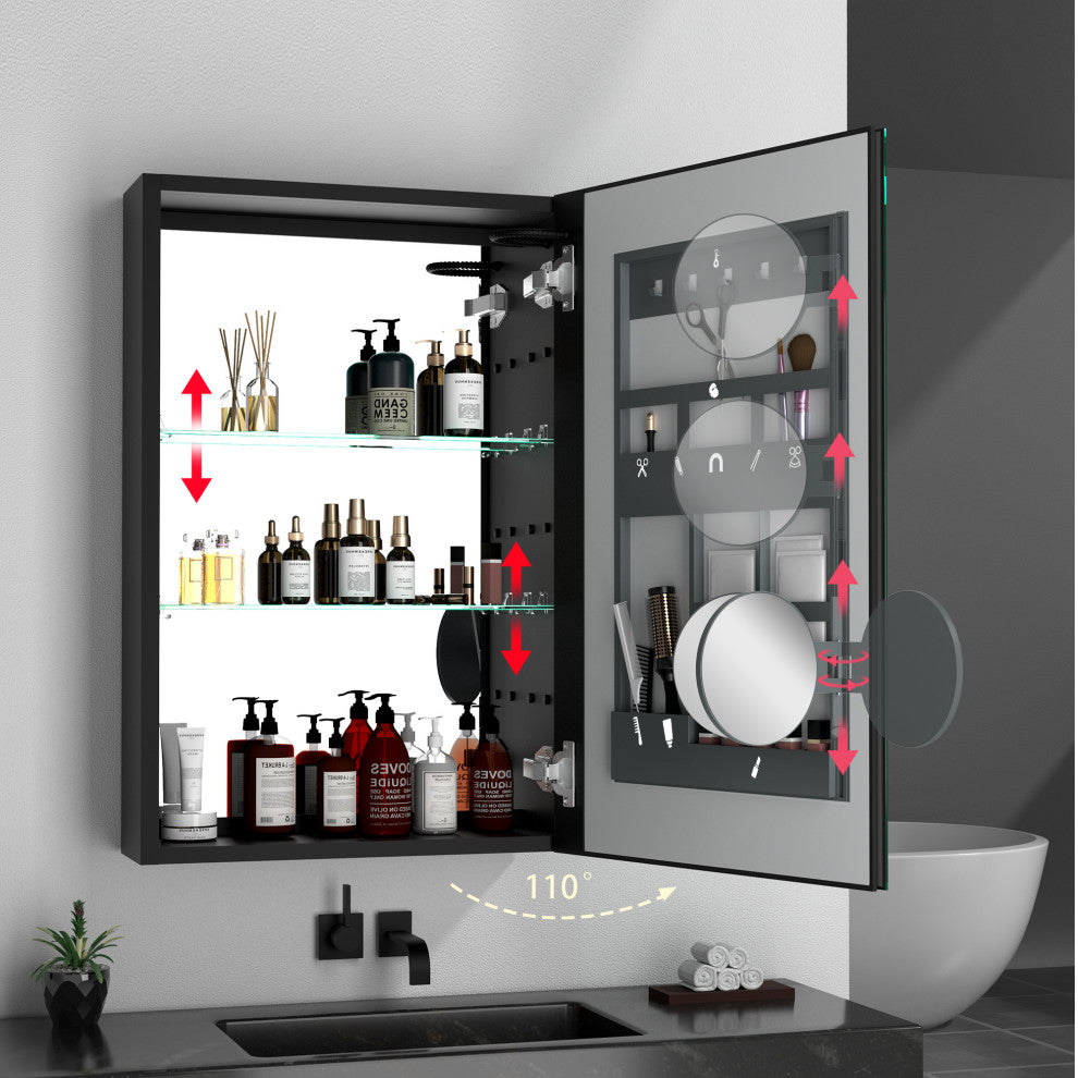30" Aluminum Surface Mount 2-door Medicine Cabinet with Mirror and LED Lighted