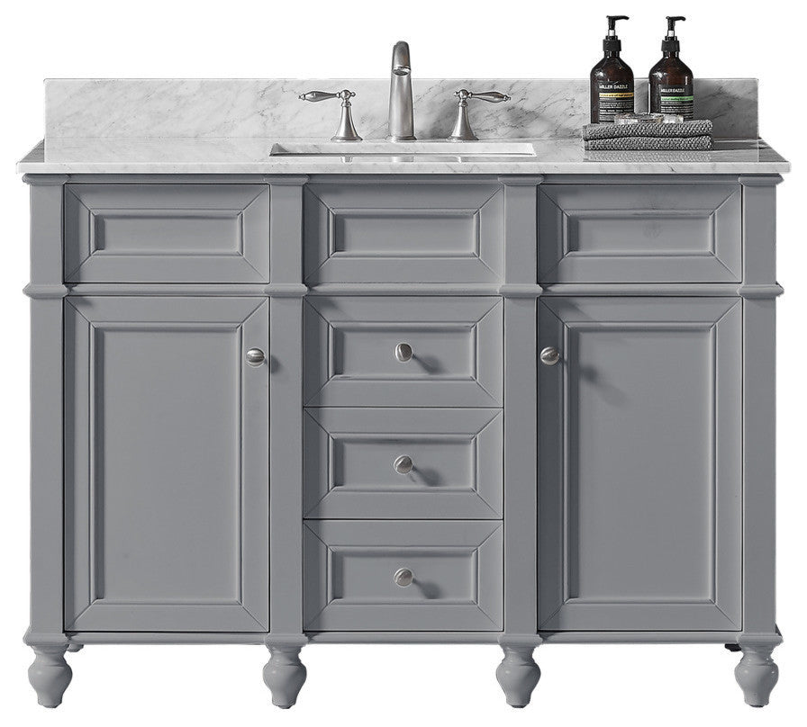 48" Single Bathroom Vanity, Taupe Gray with Carrara White Marble Top