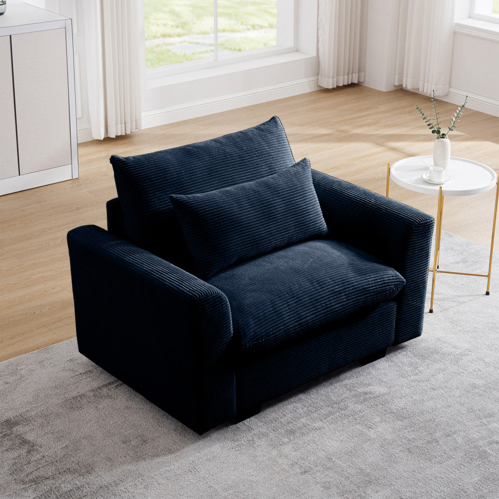Gewnee Beige Corduroy Deep Seat Single Sofa Accent Chair, Blue
