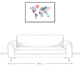 Jewel Tones World Map 24x36 White Floating Framed Canvas