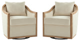 Solid Wood Swivel Chair Set of 2 With Solid Wood Edging, Ivory