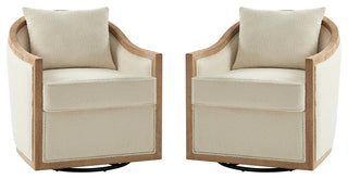 Solid Wood Swivel Chair Set of 2 With Solid Wood Edging, Ivory