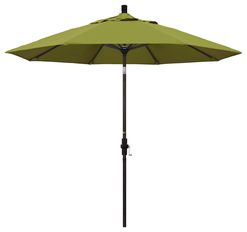9' Bronze Collar Tilt Crank Aluminum Umbrella, Ginkgo Pacifica