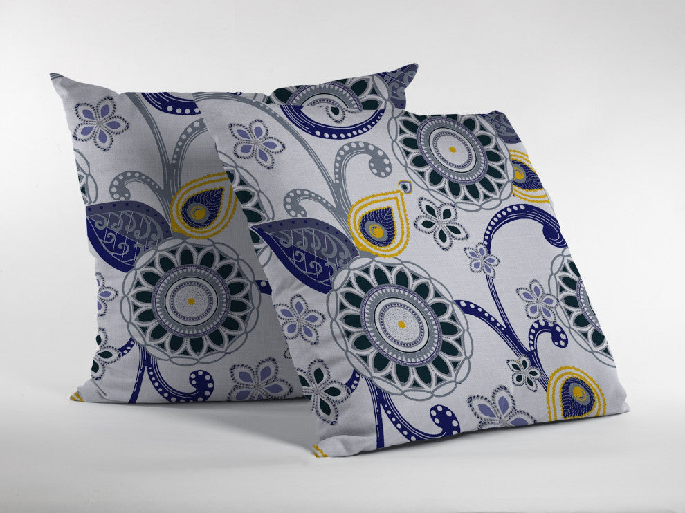 20 Navy White Floral Suede Throw Pillow
