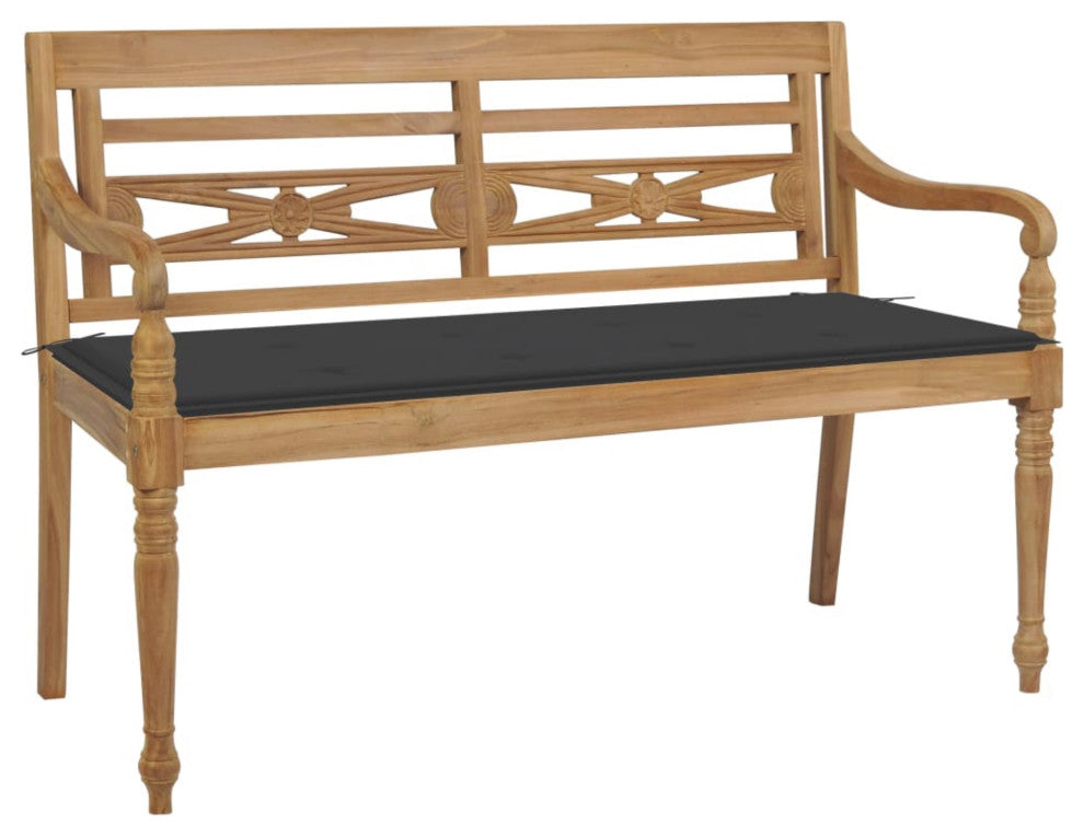 Vidaxl Batavia Bench With Anthracite Cushion 47.2" Solid Teak Wood