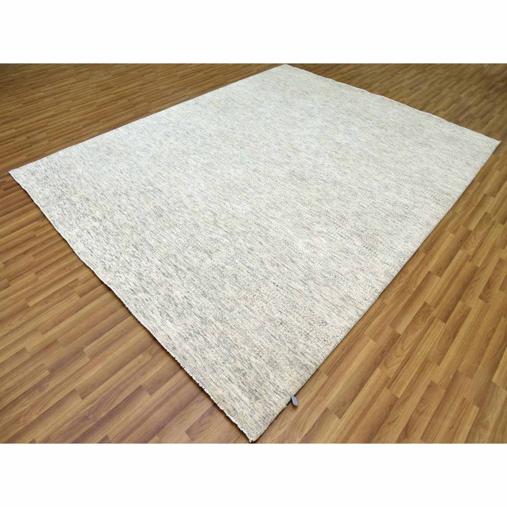 Beige, Hand Knotted, Wool Organic Salt and Pepper Design Rug, 8'0"x10'1"