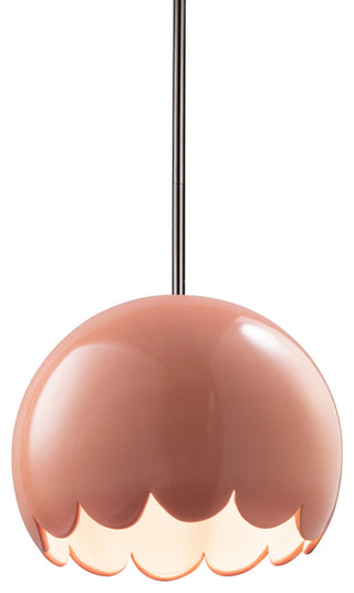 Radiance Scallop Pendant, Gloss Blush, Brushed Nickel, Rigid Stem, E26