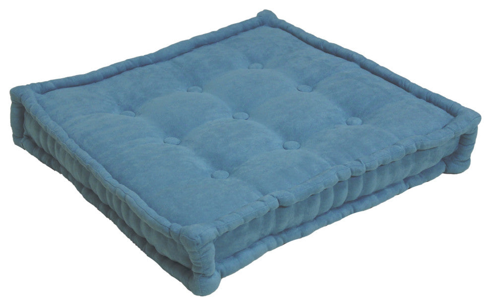 25" Square Corded Floor Pillow With Button Tufts, Teal