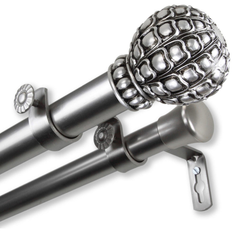 Velia 1" Double Curtain Rod, Satin Nickel, 28-48"