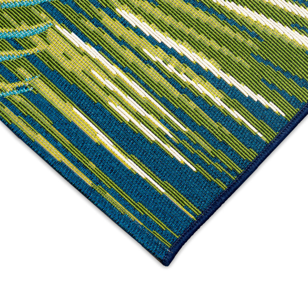 Marina Palm Border Indoor/Outdoor Rug, Navy, 1'11"x7'6" Runner