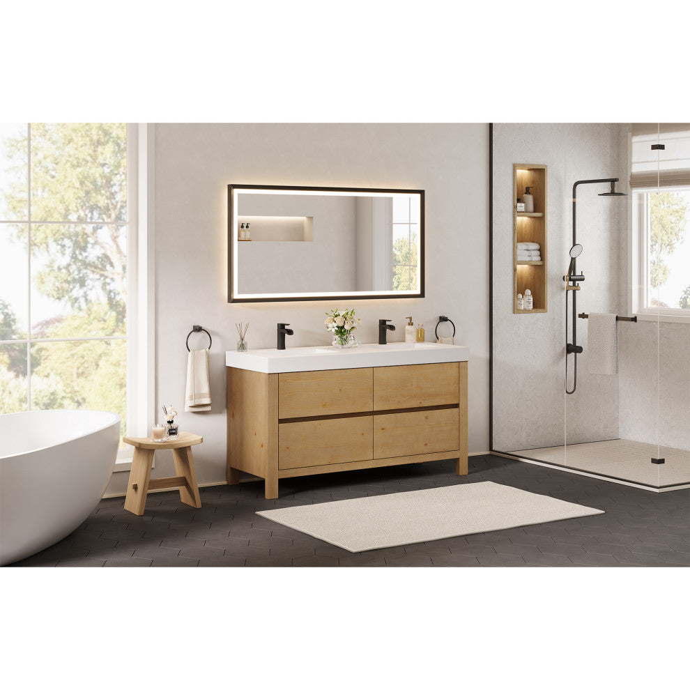 Cascadia Bathroom Vanity, Weathered Fir, 60", With Mirror