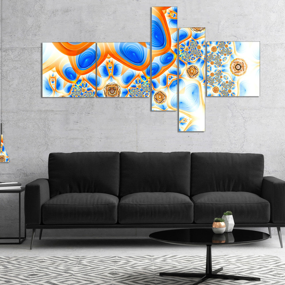 Yellow Blue Exotic Pattern, Abstract Wall Art Canvas, 60"x32", 5 panels