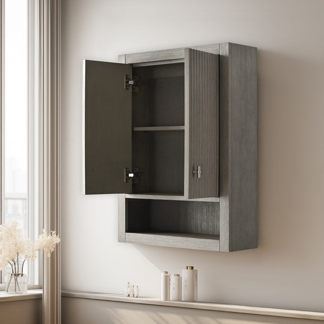 Vanity Art 24" Wall Mounted Bathroom Storage Cabinet, Linear Driftwood Gray, Brushed Nickel Handle