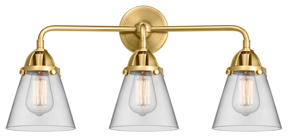 Small Cone Bath Vanity Light, Satin Gold, Clear, Clear