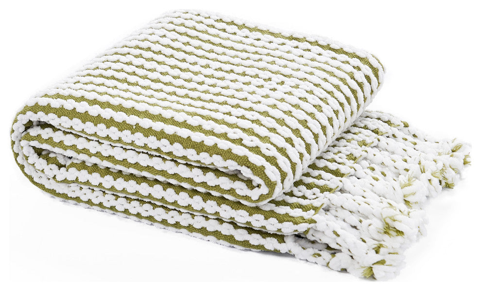 Chain Tweed Knit Throw Blanket, Green Olive