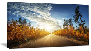 Road in Fall Forest Panorama, Landscape Canvas Art Print, 40x20