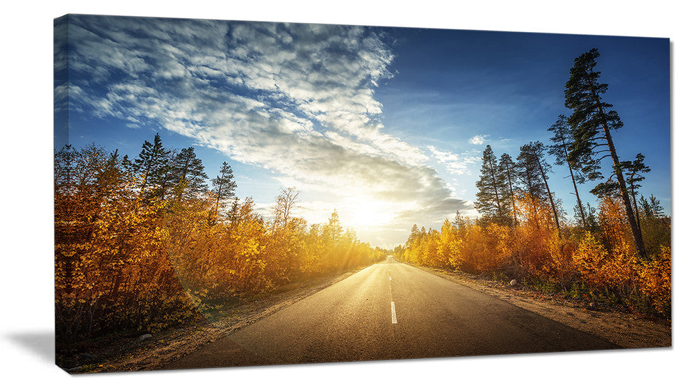 Road in Fall Forest Panorama, Landscape Canvas Art Print, 40x20