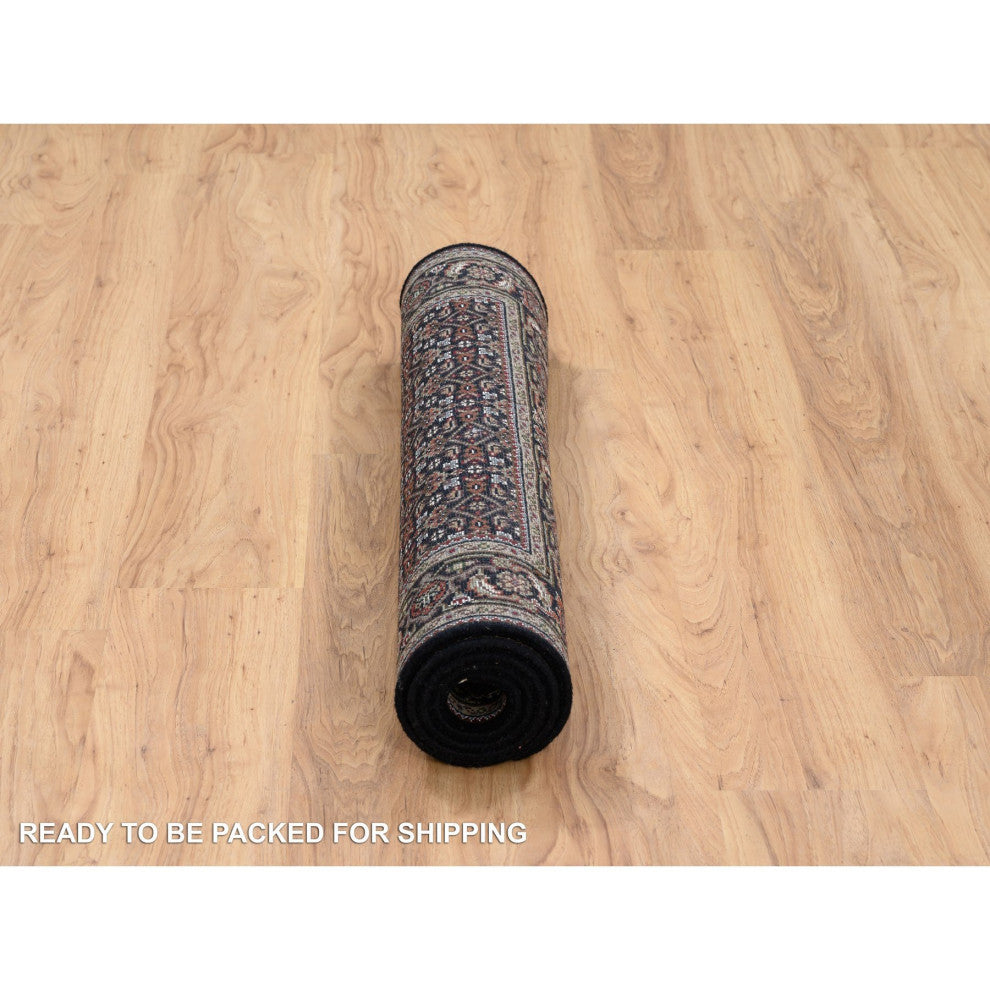 Black Hand Knotted Wool and Silk Herati 175 KPSI Oriental Rug, 3'0"x5'2"