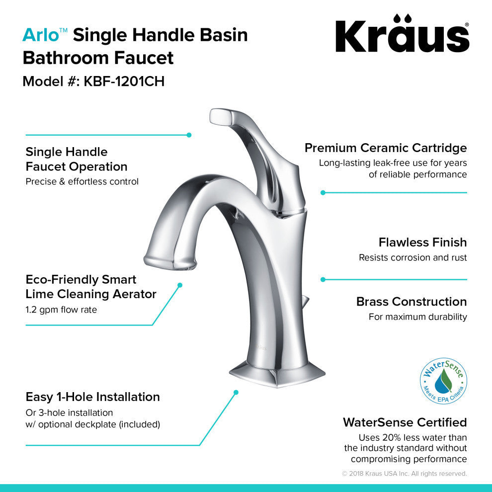 Elavo Square Ceramic Vessel Sink, Bathroom Arlo Faucet, Drain, Chrome