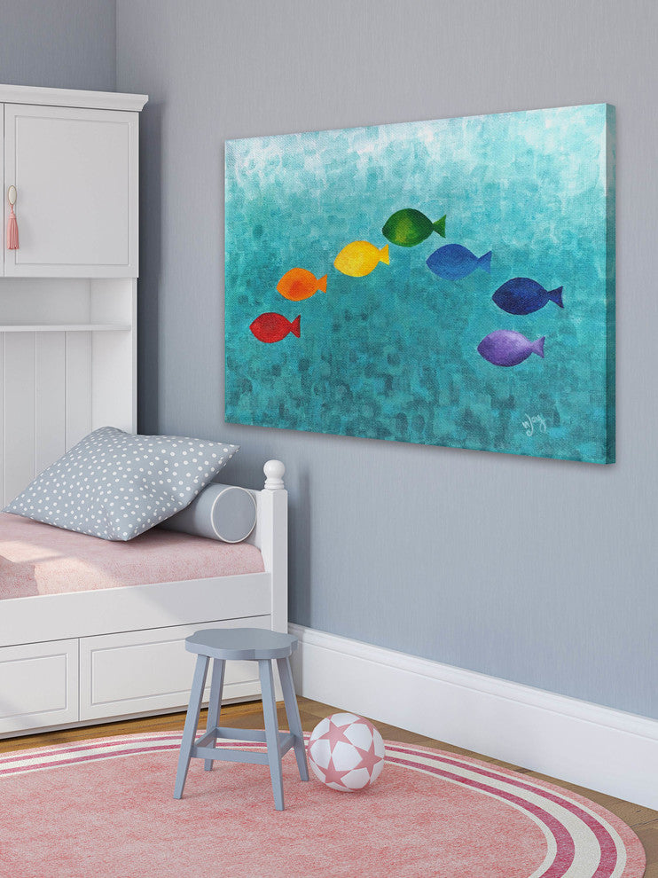 Marmont Hill, "Rainbow Fish" by Nicola Joyner Painting on Wrapped Canvas, 30x20