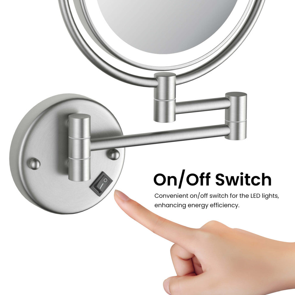Circular LED Wall Mount Magnifying Make Up Mirror, Brushed Nickel