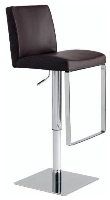 Matteo Adjustable Bar Stool, Top Grain Leather, Black