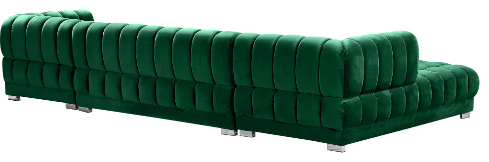 Gwen Biscuit Tufted Velvet Upholstered 3 Piece Sectional, Green