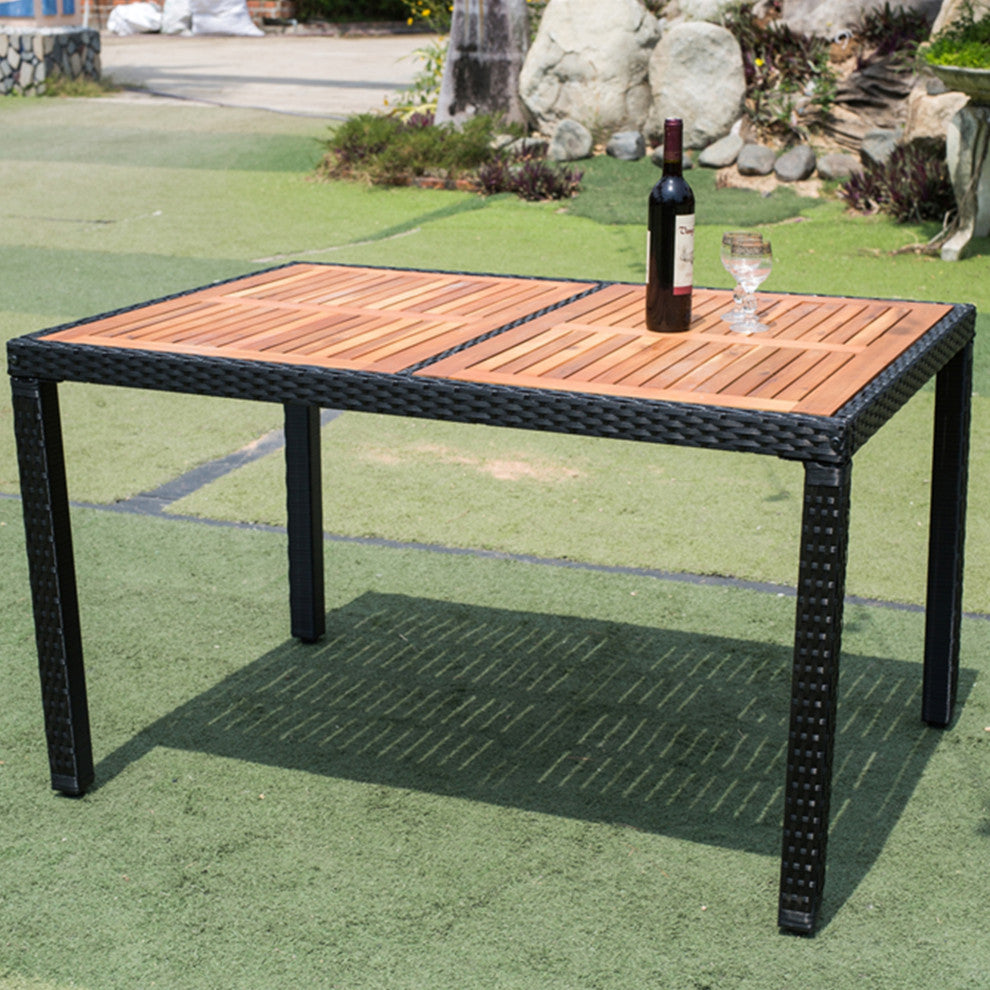 7 Pieces Outdoor Patio Wicker Furniture Dining Table Set With 6 Stools