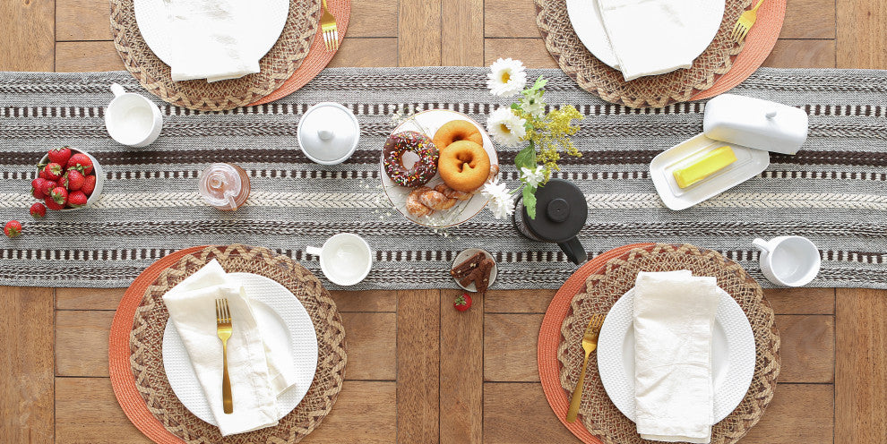 Dark Brown Braided Stripe Table Runner 15x72