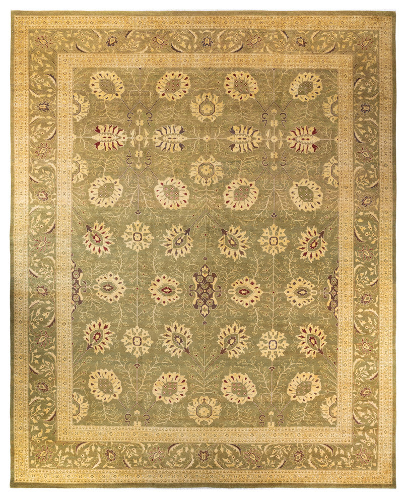 Eclectic, One-of-a-Kind Hand-Knotted Area Rug Green, 11' 10" x 14' 10"
